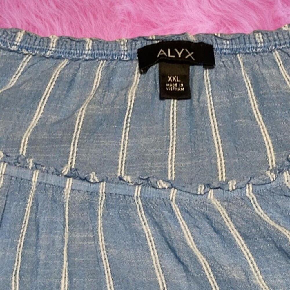 ALYX Women's Blue & White Striped Off-Shoulder Top Blouse Ruffled Sleeves XXL - Picture 4 of 6